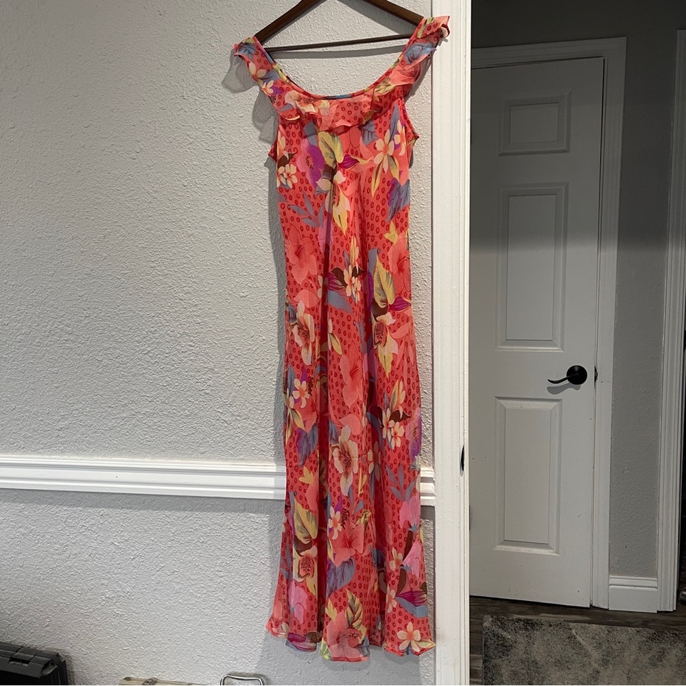 Chaudry women’s sequin beaded Floral Pink and Red Dress L - Picture 3 of 4